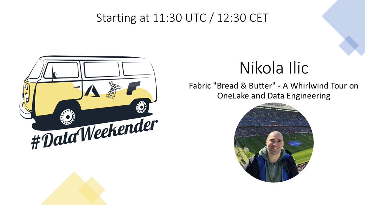 DataWeekender's tweet image. Next session in the Fabric track during #DataWeekender is @DataMozart presenting a Whirlwind Tour on OneLake and Data Engineering #MicrosoftFabric