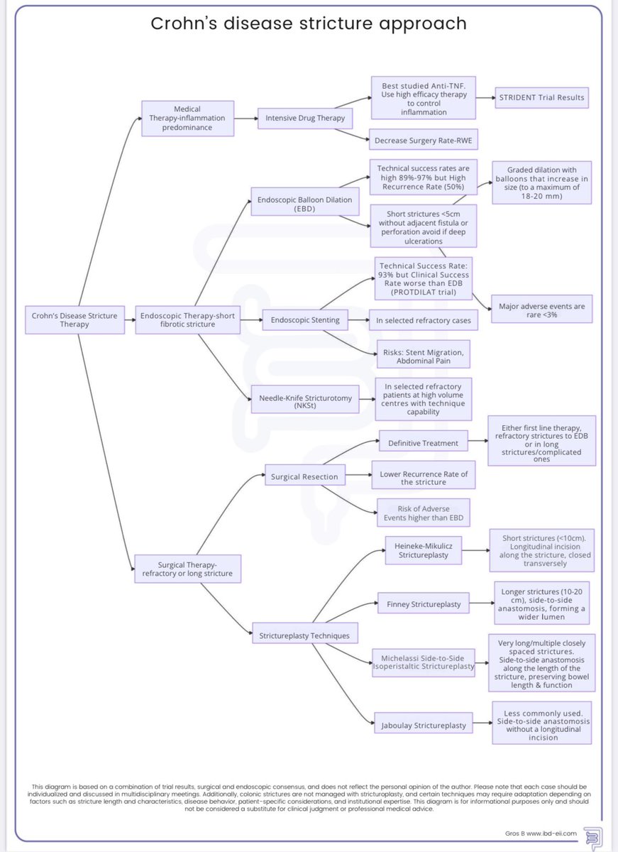 🔍 Strictures in Crohn’s disease can be challenging to manage

I’ve put together a summary on different approaches and an infographic on strictureplasties

Patients want to know about this, so I hope this can serve as an useful resource 

🆕 ibd-eii.com/ibdcheatsheet/