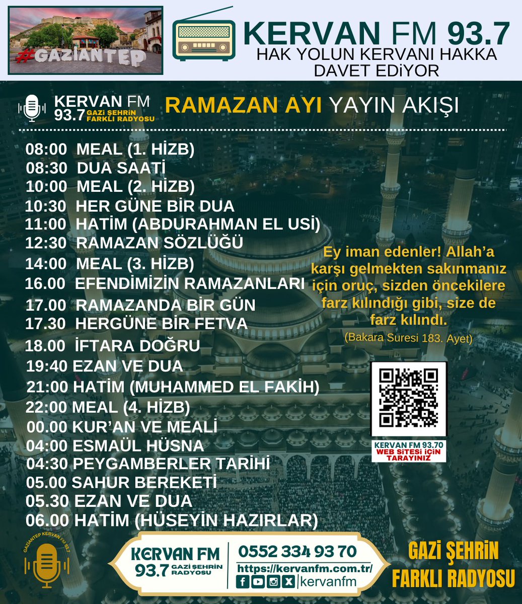 Hoş Geldin Ya Şehr-i Ramazan! 🌙
Bizleri bu aya ulaştıran Rabbimize sonsuz şükürler olsun. 
Kervan Fm'de bu Ramazanda da dolu doluyuz...
İşte bazı programlarımız: