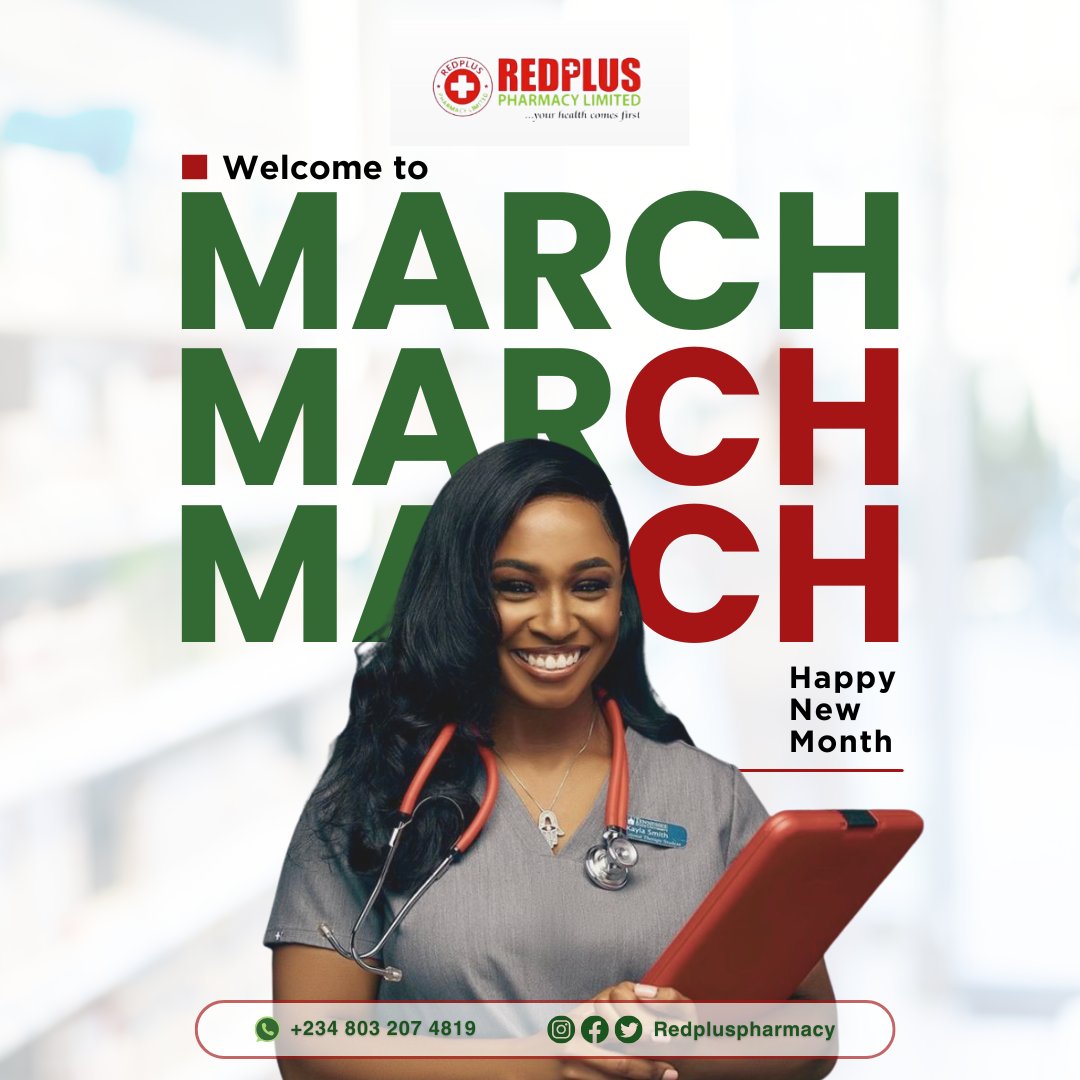 RedplusPharmacy's tweet photo. We welcome you to the month Of March with love. We wish you bliss💖 and happiness😊 in good health this month. From the Redplus family, Happy New Month ✨💚❤️ https://t.co/Jhcty2kXJc