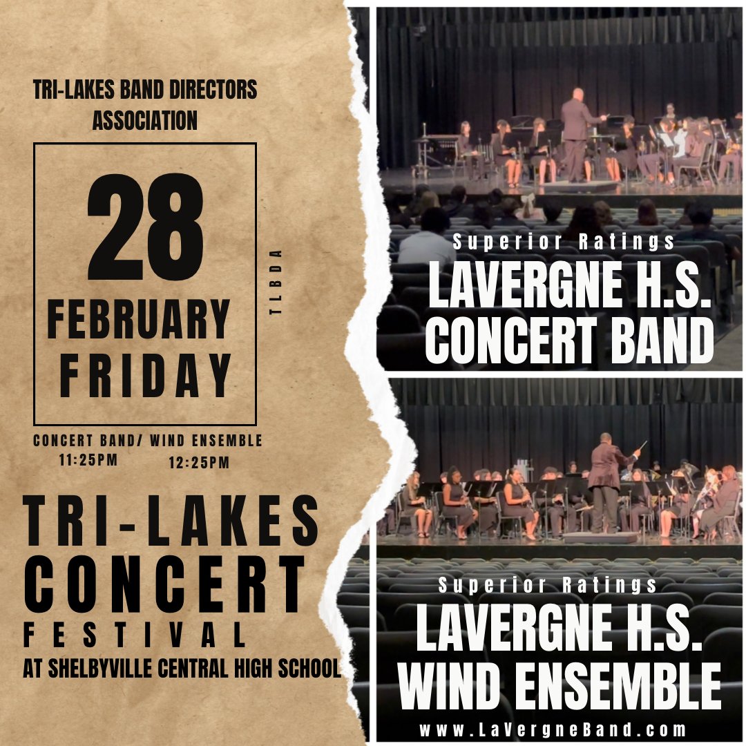 LaVergne Band (@lavergnehsband) on Twitter photo 👏Both Concert Band and Wind Ensemble receive SUPERIOR 🥇Ratings at Tri-Lakes Concert Festival! 🏆 <a href="/LHSintheNews/">LaVergne High School</a> 😁 👏Both Concert Band and Wind Ensemble receive SUPERIOR 🥇Ratings at Tri-Lakes Concert Festival! 🏆 <a href="/LHSintheNews/">LaVergne High School</a> 😁