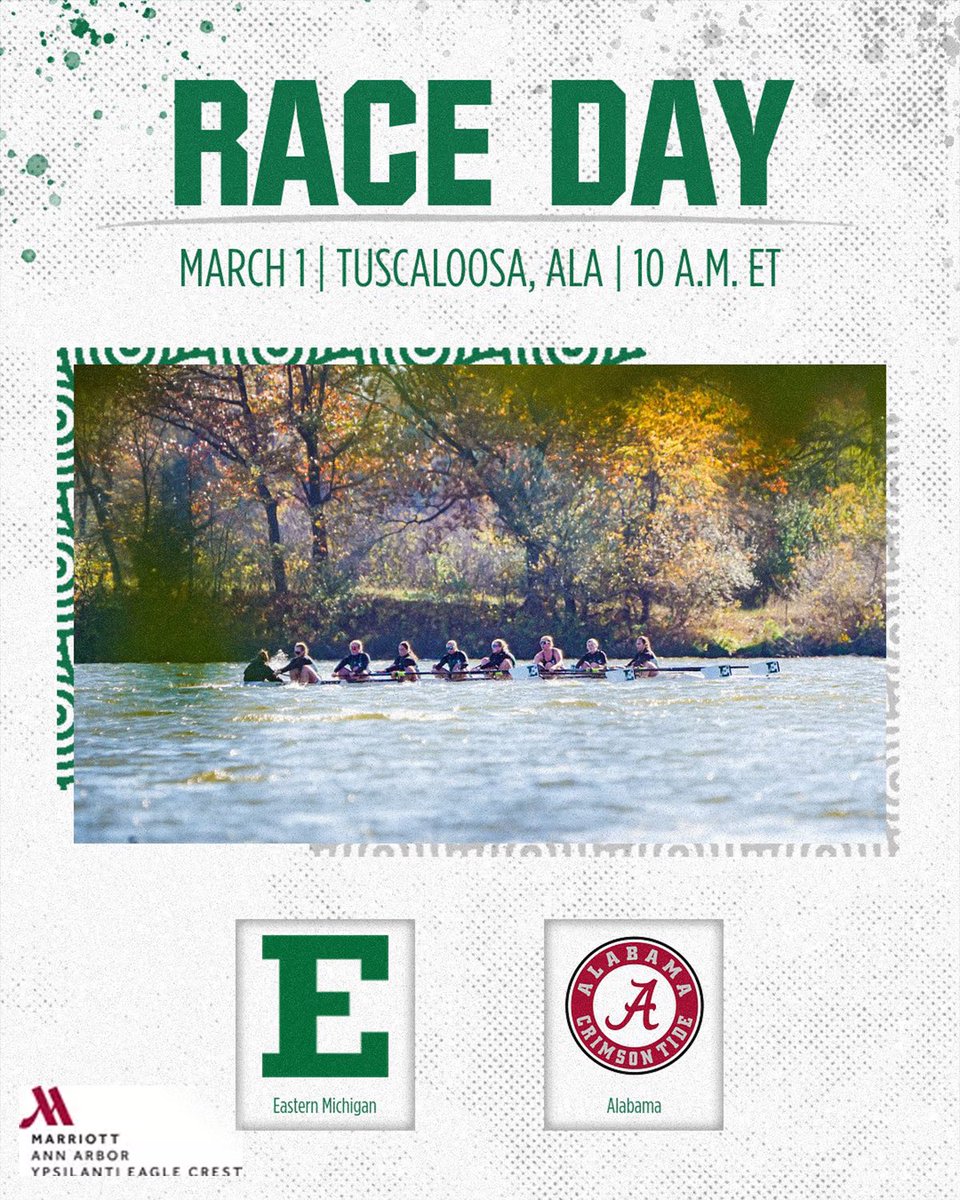 EMURowing's tweet photo. Spring Break from Alabama! 🌊 

🆚 Alabama
⏰ 10 a.m. ET
🌊 Tuscaloosa, Ala.

#EMUEagles https://t.co/WNGywGV3nE