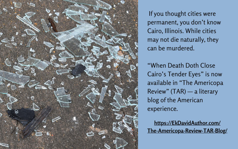 If you thought cities were permanent, you don’t know Cairo, Illinois. While cities may not die naturally, they can be murdered. 

“When Death Doth Close Cairo’s Tender Eyes” is available now in “The Americopa Review” (TAR) — a literary blog of the American experience.