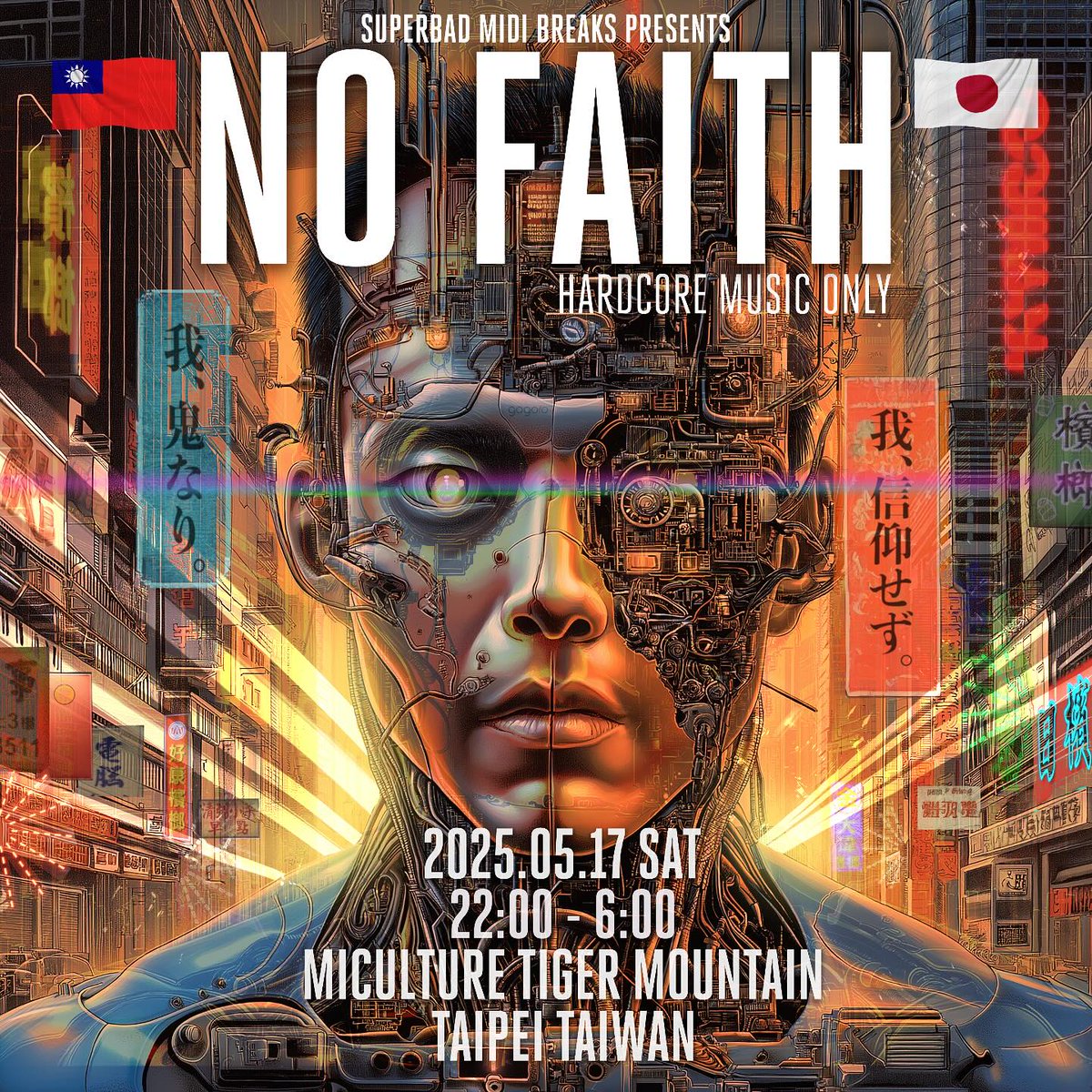 HXC_SBMB's tweet photo. ｜NO FAITH 5｜
即將於5月17日(六)舉行，充滿極限音樂的「NO FAITH」將移師至「微遠虎山」，以更強大的陣容回歸！！
音響系統由夥伴「RFTW」全力支援，會場將化身為異次元空間，光的魔法師LILICO將主導絢麗的視覺效果。此外，上次廣受好評的新銳抽象畫家「XUXIN」的畫作也將強勢回歸， https://t.co/aDYuhE0pFn