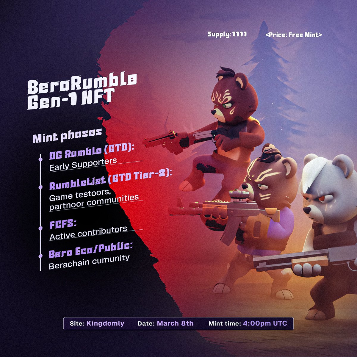 Happy new month Beras!

Introducing "Rumble Genesis"

A FREE MINT and so much more🔥

Coming to <a href="/KingdomlyApp/">Kingdomly 🏰</a> on March 8️⃣

Are you on the RumbleList?

View mint page below👇 kingdomly.app/rumble-genesis…