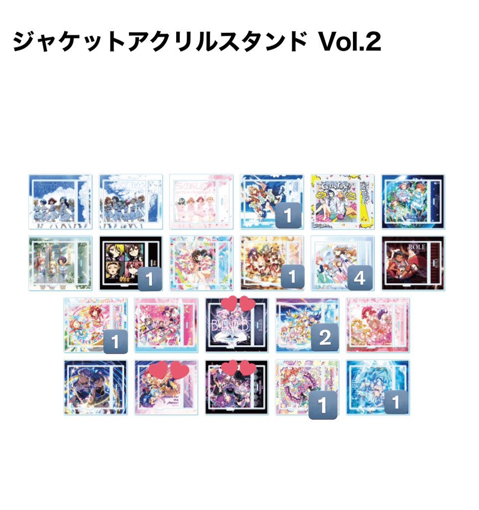 ジャケットアクリルスタンド交換、譲渡

[譲] 写真の数字がついているもの
[求] 写真マークつきの物or定価

vol1の777☆S最優先となります。

vol1とvol2での交換等でも構いません。
基本郵送対応となりますが名古屋等での手渡しも可能です。

#t7s #ナナシス