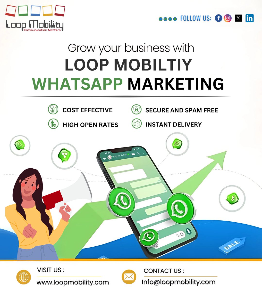 Looking to elevate your marketing strategy? 🌍 With LOOP MOBILITY's global WhatsApp marketing, experience cost-effective solutions that ensure high open rates! 🚀 Enjoy secure and spam-free communication. 

#WhatsAppMarketing #HighOpenRates #InstantDelivery #LOOPMOBILITY