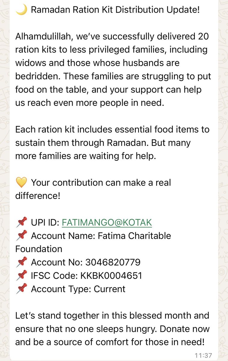 fatima_fdn's tweet photo. Alhamdulillah, we've successfully delivered 20 ration kits to less privileged families, including widows &amp; those whose husbands are bedridden. Let's stand together in this blessed month and ensure that no one sleeps hungry. Donate now and be a source of comfort for those in need! https://t.co/ayRXxoh3pp