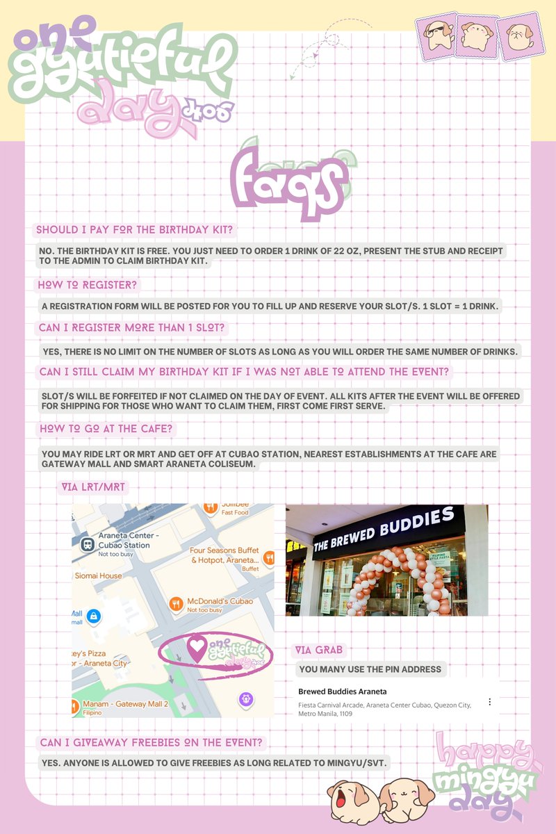 [REGISTRATION OPEN] Mingyu 2025 Cupsleeve Birthday Event 
"#OneGyutiefulDay" by <a href="/minwonjeu/">🐈🐕</a> • <a href="/minwonnationph/">minwonnationph</a>

When: April 13, 2025
Where: The Brewed Buddies Cafe Araneta Center Cubao
Buy 1 drink and get your freebies

Register on the form for your slot/s: form.jotform.com/250591421631450