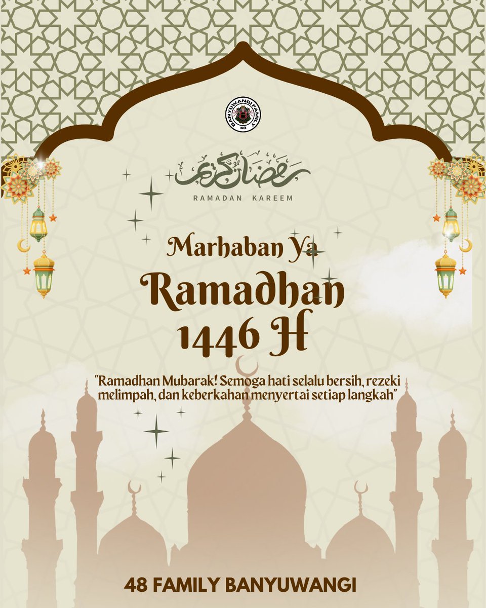"Marhaban ya Ramadhan! Dari kami, 48FamilyBanyuwangi, mengucapkan selamat menunaikan ibadah puasa kepada seluruh saudara-saudari di manapun berada. Semoga bulan suci ini membawa berkah, kebahagiaan, dan kedamaian bagi kita semua. Mari kita sambut Ramadhan dengan hati yang bersih"