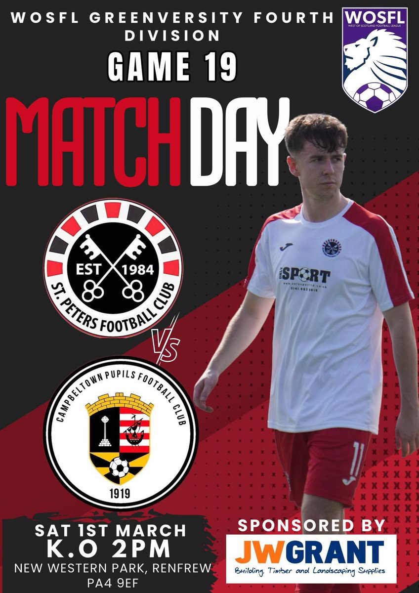 St Peters FC (WoSFL) (@spfc_wos) on Twitter photo It's game day!
Why not pop down to NWP as we face <a href="/PupilsAFC/">Campbeltown Pupils</a> in what will be another tough game against good opposition.
Todays game is sponsored by JW GRANT It's game day!
Why not pop down to NWP as we face <a href="/PupilsAFC/">Campbeltown Pupils</a> in what will be another tough game against good opposition.
Todays game is sponsored by JW GRANT