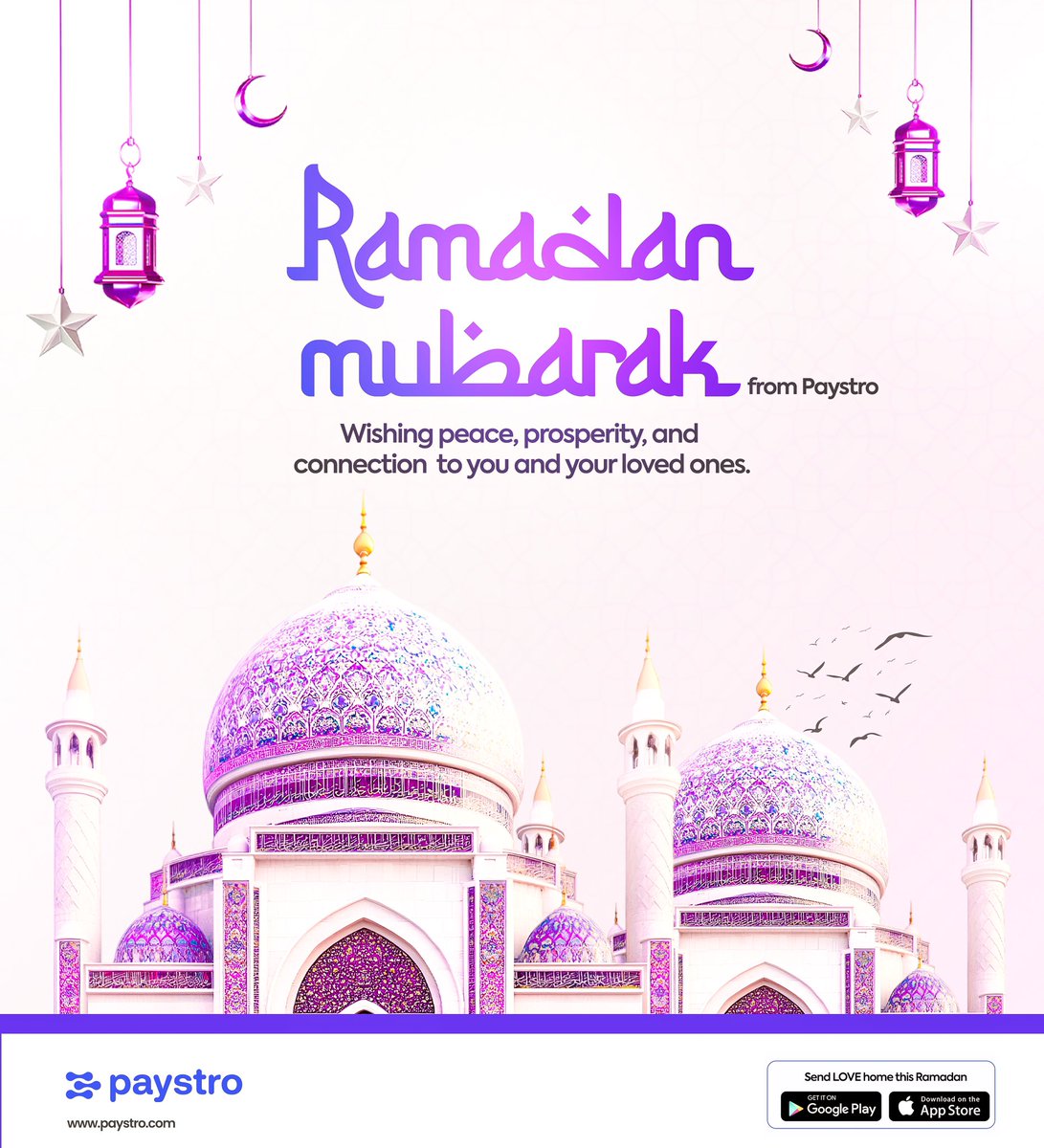 HeyPaystro's tweet image. As Ramadan begins, Paystro wishes you a blessed month of reflection &amp;amp; meaningful connections. 

May this sacred time bring you &amp;amp; your loved ones peace. 

We're here to help you support them, near or far. 

Ramadan Kareem! 🌙✨ #RamadanMubarak #Paystro