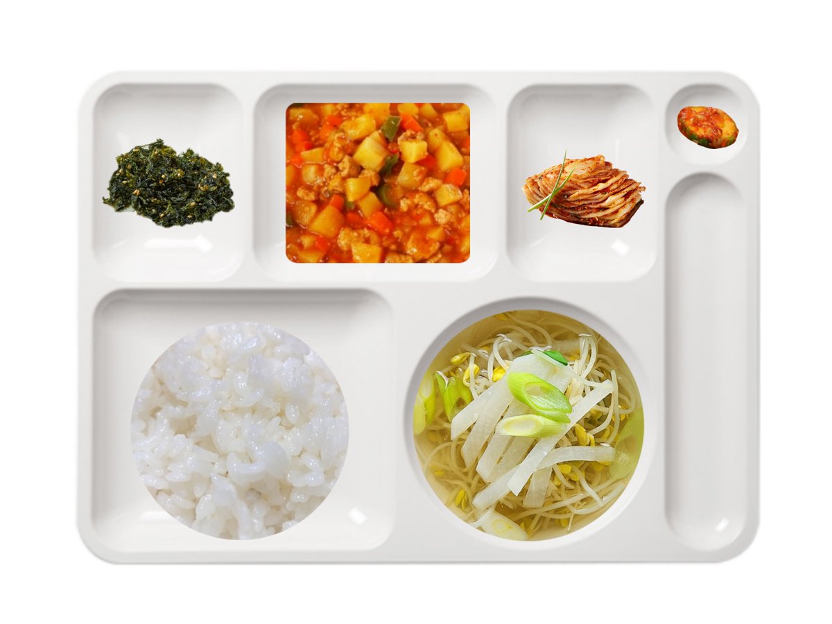 🧡 D-503 🧡
250303 석식 🍽

밥
콩나물무채국
마파감자
김자반
오이무침
배추김치 

#성호야_밥단무 🐶🥄