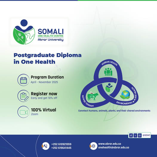 𝐃𝐢𝐩𝐥𝐨𝐦𝐚 𝐒𝐚𝐫𝐞 𝐞𝐞 𝐂𝐚𝐚𝐟𝐢𝐦𝐚𝐚𝐝𝐤𝐚 𝐌𝐢𝐝𝐚𝐲𝐬𝐚𝐧 (𝐏GDip 𝐢𝐧 𝐎𝐧𝐞 𝐇𝐞𝐚𝐥𝐭𝐡) – 𝐀𝐩𝐫𝐢𝐥 𝟐𝟎𝟐𝟓
Is-diiwaangeli maanta oo hormuud ka noqo horumarinta caafimaadka midaysan ee Soomaaliya!
Xog dheeraad ah: abrar.edu.so/sohc/pgdip-in-…
WhatsApp: +252610921559