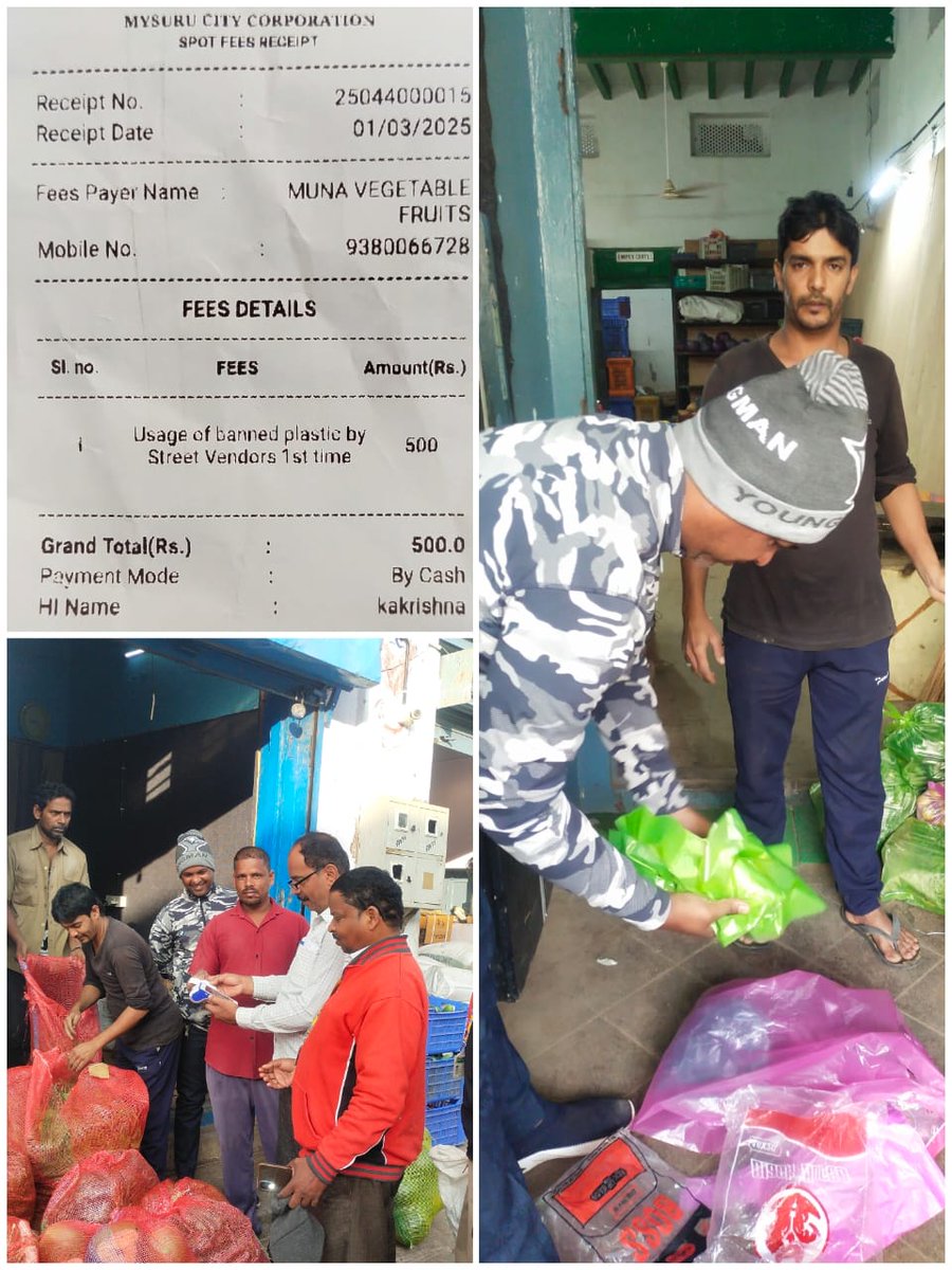 mysurucitycorp's tweet image. ಇಂದು ಮೈಸೂರು ಮಹಾನಗರ ಪಾಲಿಕೆಯ ವಲಯ ಕಛೇರಿ-06 ವ್ಯಾಪ್ತಿಯಲ್ಲಿ ಬರುವ ವಾರ್ಡ್ ನಂ.24ರ ಆರ್ ಎಂ ಸಿ ಯಲ್ಲಿ ಪ್ಲಾಸ್ಟಿಕ್ ಬಳಸುತ್ತಿರುವ ಬೀದಿ ಬದಿ ವ್ಯಾಪಾರಿಗಳಿಗೆ 500/- ದಂಡ ವಿಧಿಸಲಾಗಿದೆ. ಈ ಸಂದರ್ಭದಲ್ಲಿ ಆರೋಗ್ಯ ನಿರೀಕ್ಷಕರರು ಹಾಜರಿದ್ದರು. #mohua #SHS2024 #SafaiApnaoBimaariBhagao #Swachhbharatmissionkar #sbmurbangov