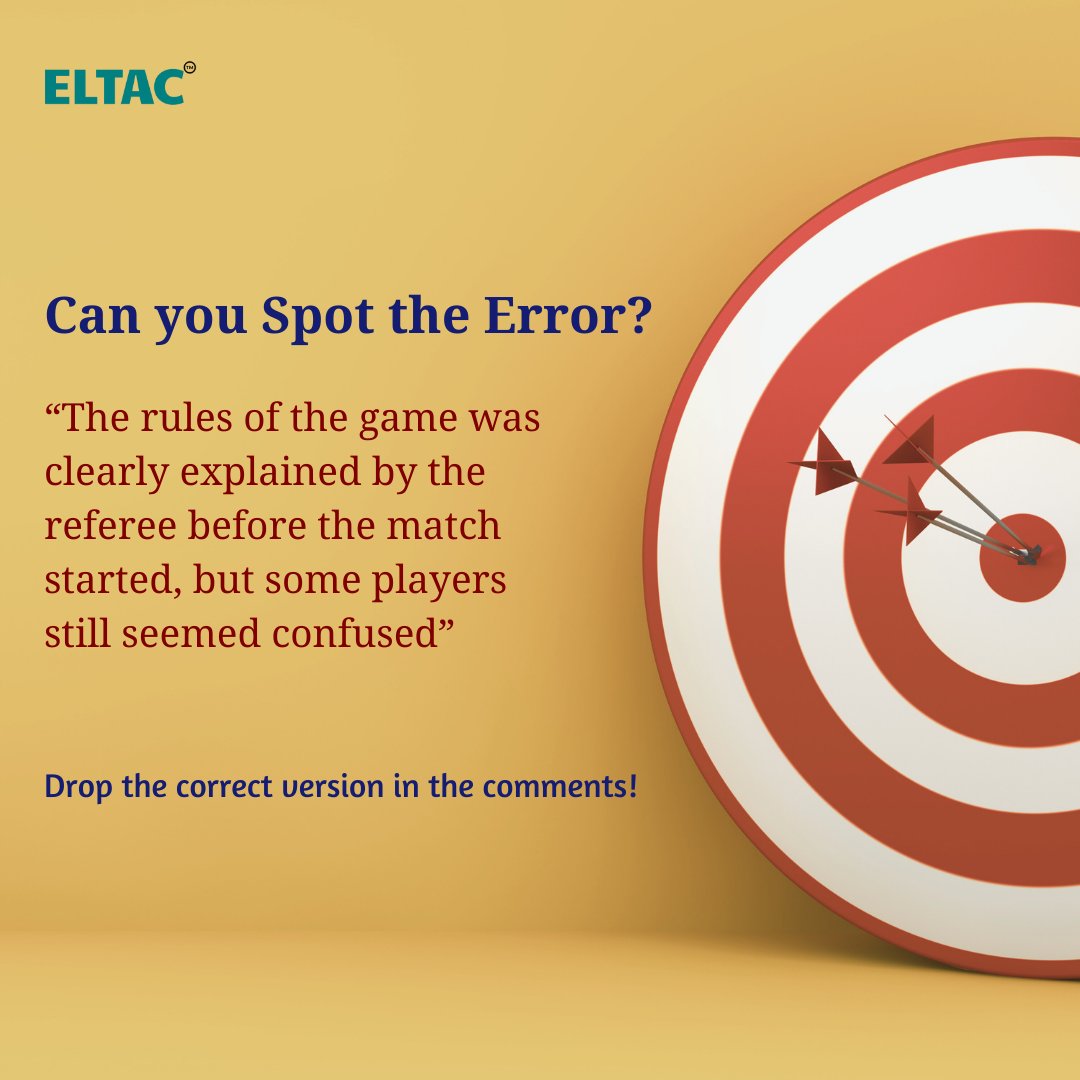 official_eltac's tweet image. 🔍 Spot the Error! 🚀

Grammar matters! Can you find the mistake in this sentence? 🤔 
Drop your corrected version in the comments! ✍️

#GrammarChallenge 📝 #SpotTheError 🔎  #LearnWithEltac 🎯 #GrammarCheck ✅