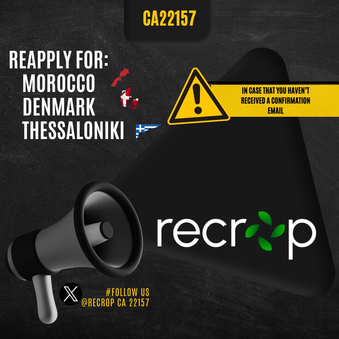 Dear Recrop Cost in case that you haven't received a confirmation email for some of our events, listed on #visual, please reaply through our website recrop-cost.com/Conference
We apologize for the inconviniences
#reaply #trainingschool #conference #workshop