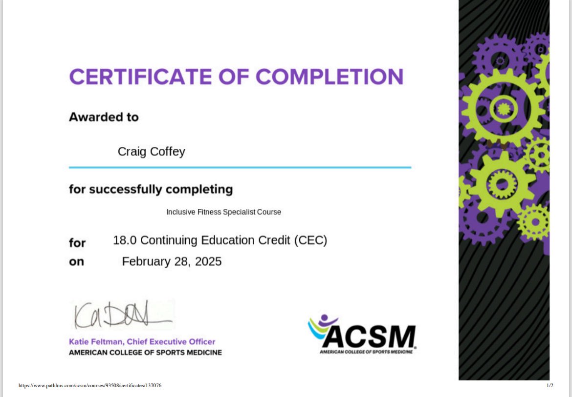 Being productive during baby Elle’s night feeds. ACSM’s “Inclusive Fitness Specialist” course completed. A wide variety of topics and question banks completed.