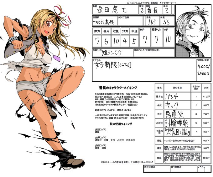 紅のSYURA・TRPG 
《正義の番長vs悪の生徒会》な世界観で格闘ゲーム的なバトルを繰り広げるオリジナルTRPG(注:一部成人向け要素あり)  
単行本「この娘フェロ悶モれてます! 」の登場人物もお手軽にデータ化 https://t.co/vBW8Zfdkue 