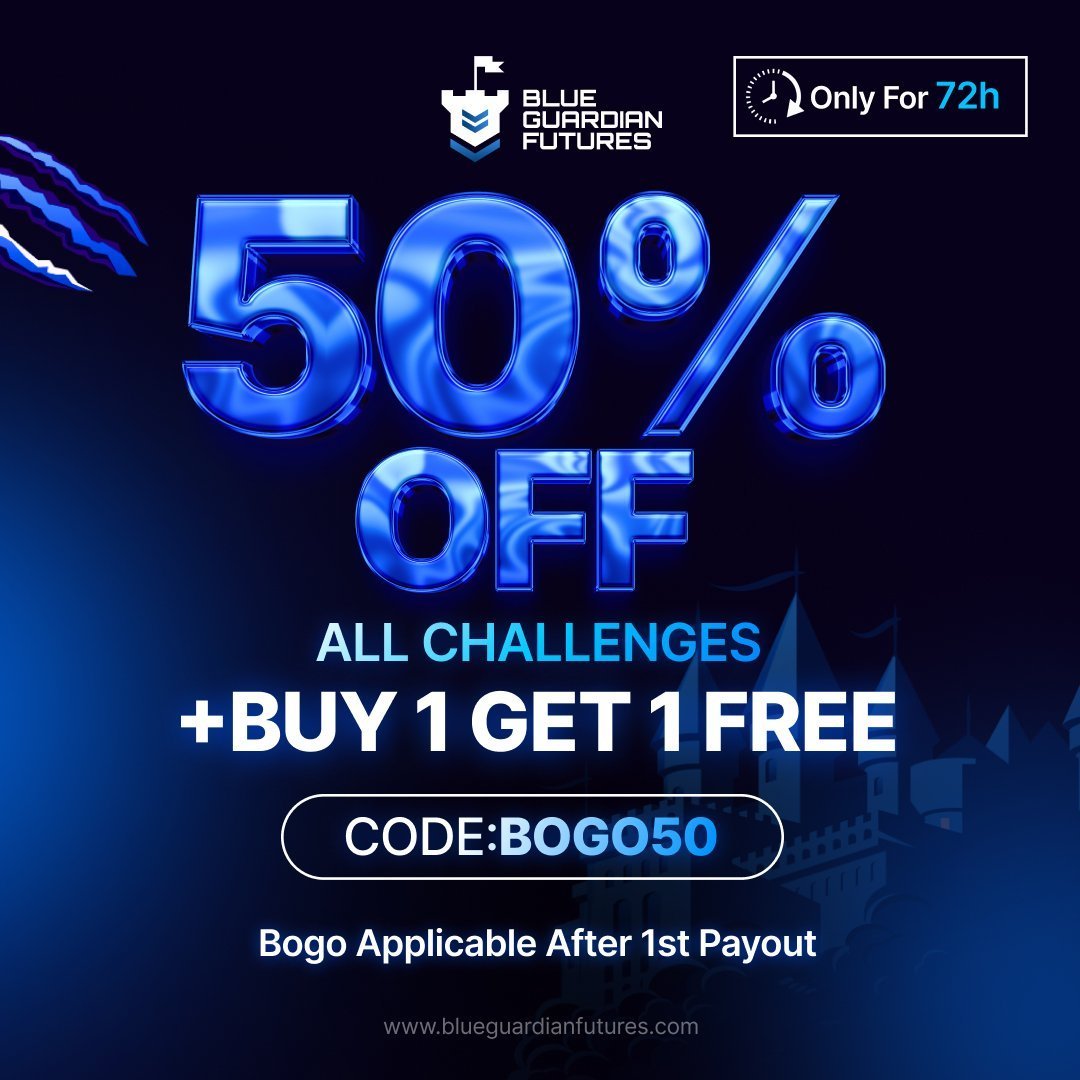 BOGO + 50% OFF Discount ending March 1st! 💙 

Buy 1, get 1 free after your first payout + enjoy a 50% OFF discount

Claim your discount now at checkout.blueguardianfutures.com/ref/63/