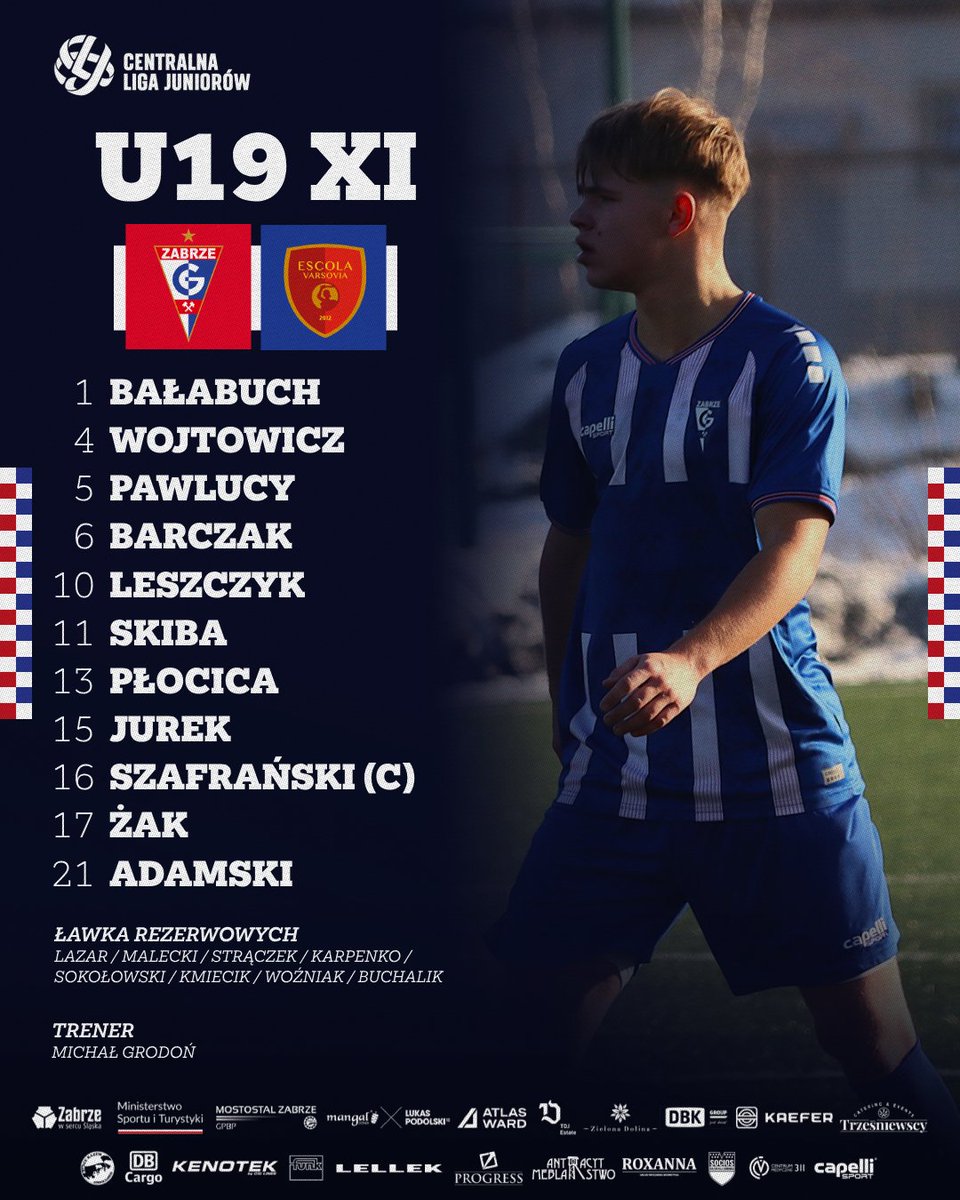 𝐂𝐋𝐉 𝐔𝟏𝟗 | Dzień meczowy 🔥

🆚 Escola Varsovia
⏱ 12:00
🏟 ul. Jaskółcza 40, Zabrze

Pierwszy mecz juniorów starszych ⚪🔵🔴 w 2025 roku przed nami. W takim zestawieniu Górnicy podejmą rewelację rozgrywek 👇

#CLJ #jadymydurś ⚒