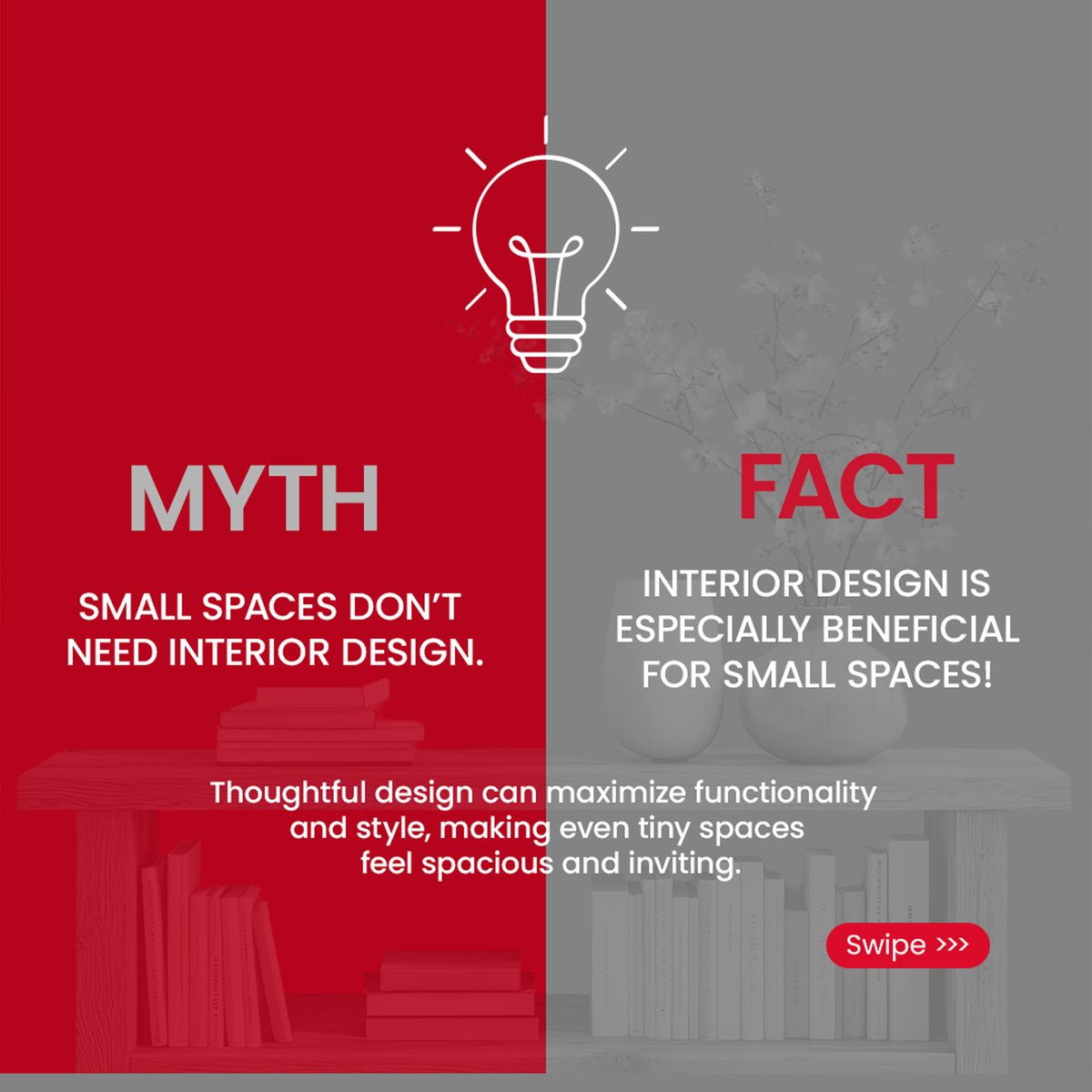 roundcorellc's tweet image. Myth vs Fact! 🏠✨ Small spaces deserve great design too! Let’s transform yours into a functional, stylish masterpiece.

Contact us today and let’s create a space that maximizes style ✨📞
.
.
.
.
.
#MythVsFact #InteriorDesignMatters #SmallSpaceBigStyle #SpaceOptimization