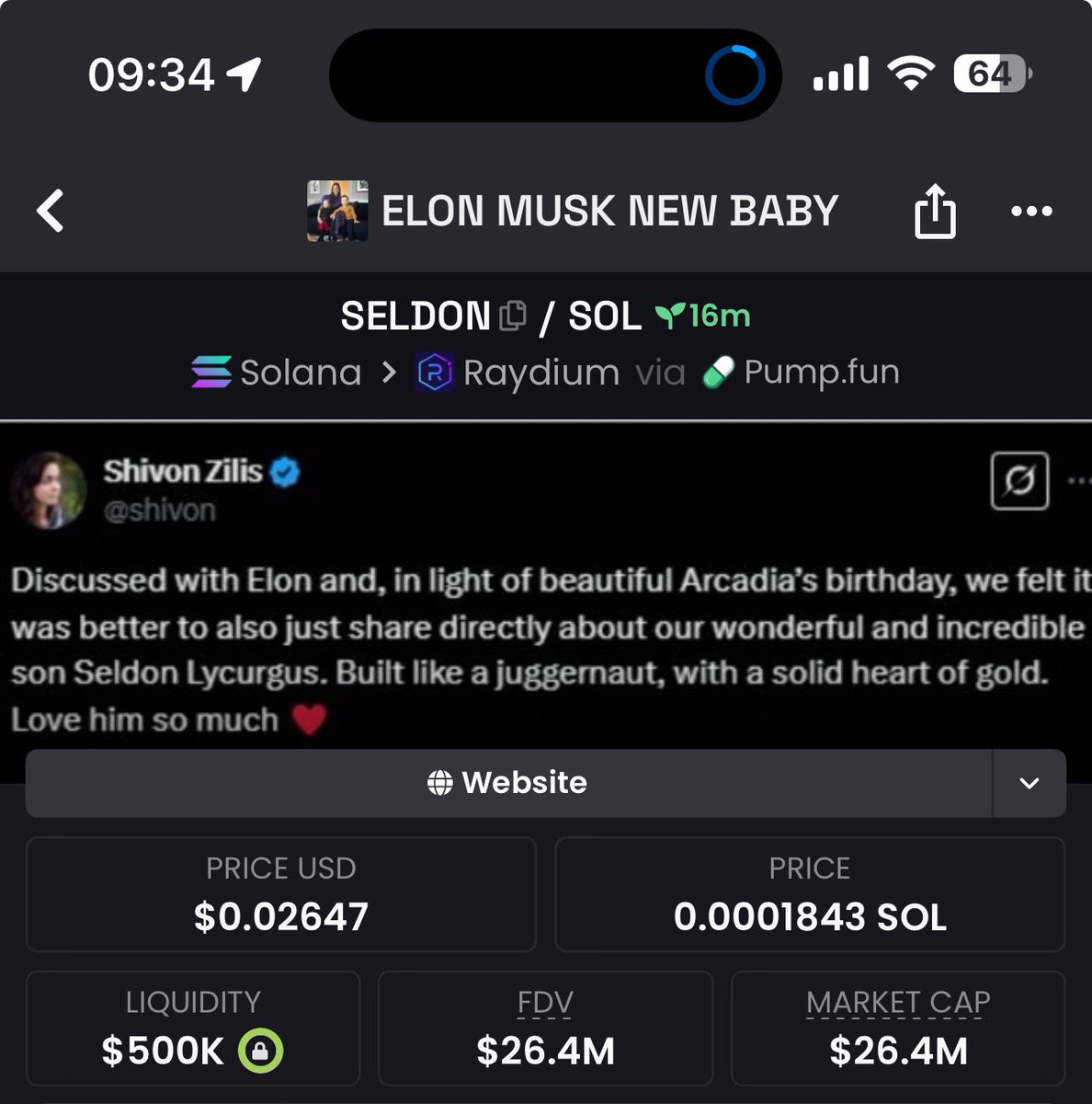 tboy0O1's tweet photo. Elon’s daughter first birthday today whew 

$ARCADIA $SELDON is over 26m already 

#seldon #arcadia

922nNroFj4asYASXAqV6nv6mrXkwUPanuNKtFT4opump https://t.co/YiONGp8SmW