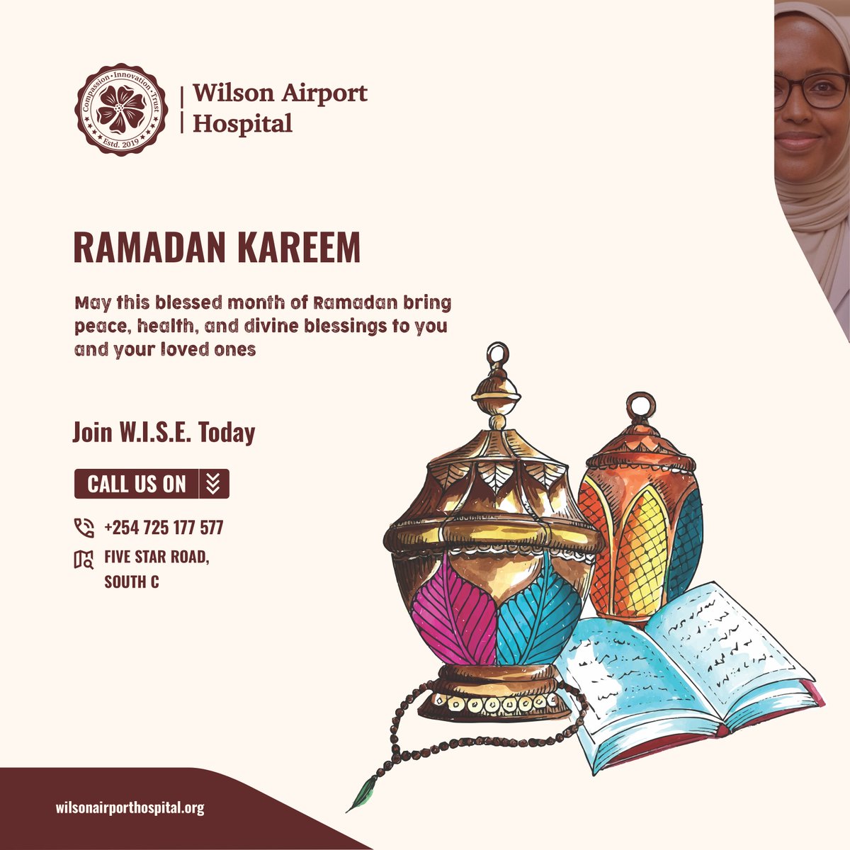 WAHospital's tweet photo. 🌙 Ramadan Kareem!

As we embrace this sacred month of reflection, prayer, and community, Wilson Airport Hospital wishes you and your loved ones abundant health, peace, and blessings. 

#RamadanKareem #WISE #WilsonAirportHospital #SouthC #HealthAndFaith #RamadanBlessings https://t.co/JhGna2KJvv