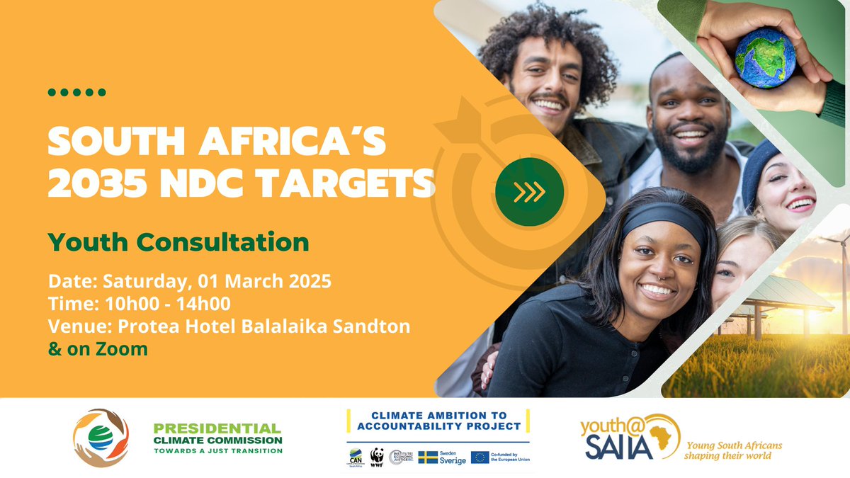 Presidential Climate Commission (@climateza) on Twitter photo ‼️Day 3 of <a href="/ClimateZA/">Presidential Climate Commission</a> consultations SA's 2035 #NDC targets unlocked
Follow our engagement with Youth representatives live fb.watch/y2wKjQZ7a7/ ‼️Day 3 of <a href="/ClimateZA/">Presidential Climate Commission</a> consultations SA's 2035 #NDC targets unlocked
Follow our engagement with Youth representatives live fb.watch/y2wKjQZ7a7/
