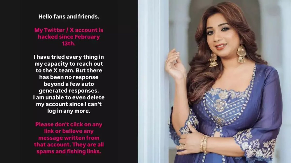 thenewsdrum's tweet image. Shreya Ghoshal&apos;s X account hacked: Can&apos;t log in any more
newsdrum.in/entertainment/…

#ShreyaGhoshal #Twitter #AccountHack #X #Bollywood #Singer