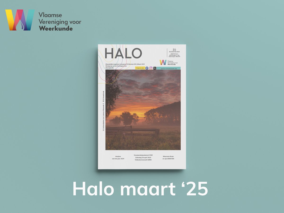 📖 Er is een  nieuwe uitgave van ons maandelijks 𝘁𝗶𝗷𝗱𝘀𝗰𝗵𝗿𝗶𝗳𝘁 𝗛𝗮𝗹𝗼 
Deze maand:

• Weerman Bram met zijn kliMATEN
• VVW waarnemingen automatische stations
• VVW voorjaarsbijeenkomst za 26 april in Mira Grimbergen
• ...

weerkunde.be