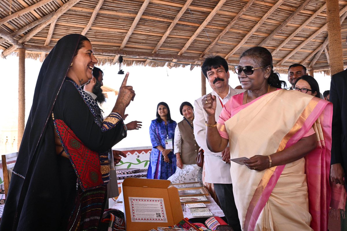 Sukh Chain (@sukhchain679104) on Twitter photo <a href="/rashtrapatibhvn/">President of India</a> President Droupadi Murmu visited craft stalls at Gujarat Tourism Tent City, Kachchh, where she witnessed the products of the local craftspersons and interacted┬аwith┬аthem. <a href="/rashtrapatibhvn/">President of India</a> President Droupadi Murmu visited craft stalls at Gujarat Tourism Tent City, Kachchh, where she witnessed the products of the local craftspersons and interacted┬аwith┬аthem.