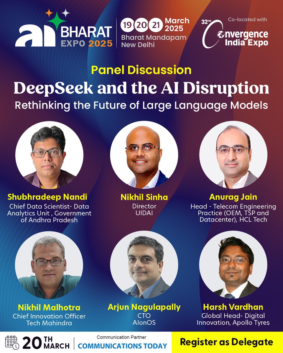 datacenter_ind's tweet photo. 🚀 #AI is evolving—are you ready? Join the #DeepSeek panel discussion at @aibharatexpo! #Top leaders discuss next-gen LLMs, India’s #AI roadmap, &amp; #building AI locally.

📅 March 20, 2025
📍 Bharat Mandapam, New Delhi
🔗 Register: https://t.co/H9kZNfUvCl

#CI2025 https://t.co/zEnfFrm0Xb