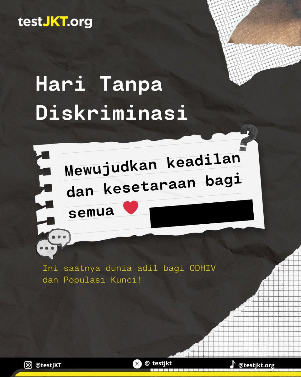 Hari Tanpa Diskriminasi adalah pengingat bahwa keadilan dan kesetaraan adalah hak semua orang, tanpa terkecuali. Mari bersama ciptakan dunia yang inklusif, bebas stigma, dan penuh empati. Saatnya berdiri untuk ODHIV dan Populasi Kunci! ✊❤️ #HariTanpaDiskriminasi #Kesetaraan