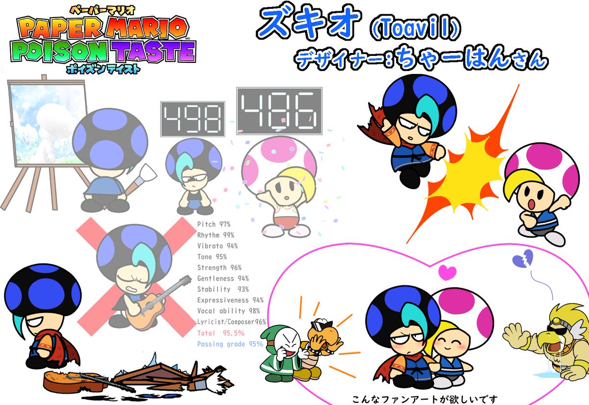 ペーパーマリオポイズンテイストの敵である毒キノコのズキオ(Toavil)を