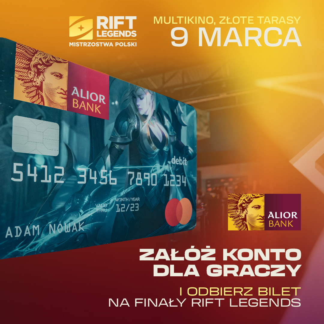 Rift Legends (@riftlegendspl) on Twitter photo 🔥 20 BILETÓW NA FINAŁY RIFT LEGENDS OD ALIOR BANKU 🔥
Wielki Finał Rift Legends już w przyszłym tygodniu, a ty wciąż nie masz biletu?
Nasz partner <a href="/AliorBankSA/">Alior Bank SA</a> przychodzi z pomocą, a wszystko co musisz zrobić jest giga łatwe! 😎
Od zdobycia wymarzonego biletu dzieli Cię tylko 🔥 20 BILETÓW NA FINAŁY RIFT LEGENDS OD ALIOR BANKU 🔥
Wielki Finał Rift Legends już w przyszłym tygodniu, a ty wciąż nie masz biletu?
Nasz partner <a href="/AliorBankSA/">Alior Bank SA</a> przychodzi z pomocą, a wszystko co musisz zrobić jest giga łatwe! 😎
Od zdobycia wymarzonego biletu dzieli Cię tylko