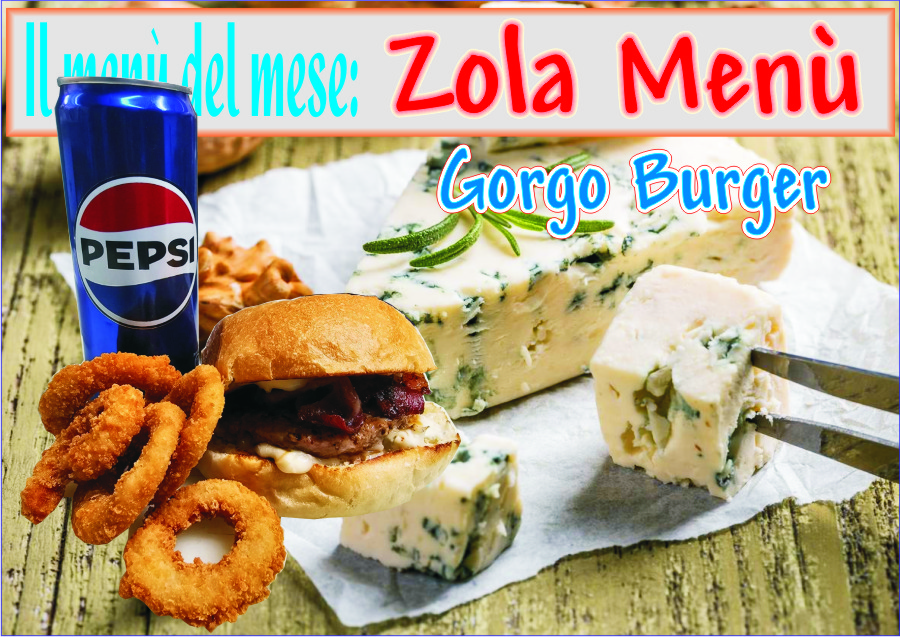 GoGoBurger's tweet image. Zola Menù è il menù del mese di Marzo con il Gorgo Burger (Burger - gorgonzola doce - granella di nocciole - bacon) + Chicken rings + Bibita a scelta ad euro 9.50!