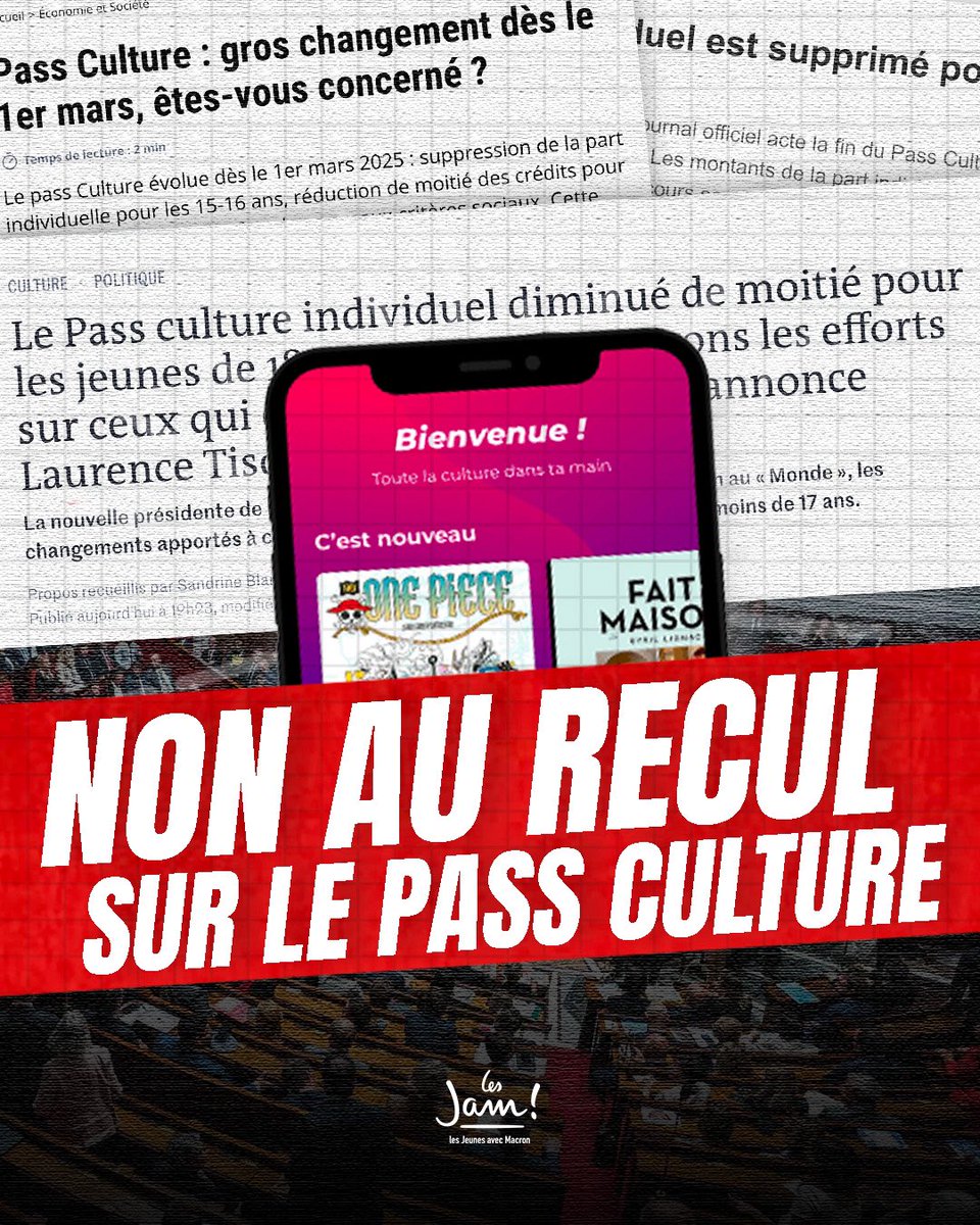 Jeunesenmarche's tweet photo. ❌ Non au recul annoncé sur le Pass Culture. https://t.co/KVENiN4IkB