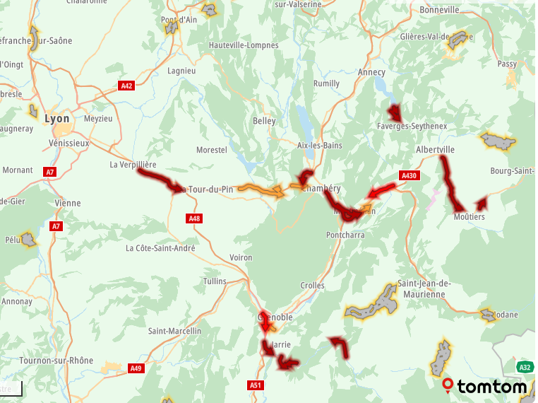 ANWBeuropa's tweet image. In #Frankrijk staat wintersportverkeer in de file op de wegen ten oosten van Lyon. O.a. op de #A41 en #A43.