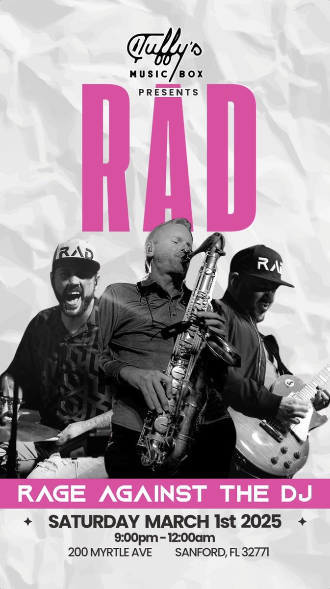 Saturday :: 3.1.2025
Tuffy’s Music Box - Sanford, FL
Come rock Downtown Sanford with us! 🤘🏻