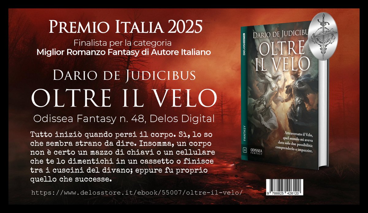 dejudicibus's tweet photo. Sono davvero felice di annunciarvi che il mio romanzo “Oltre il Velo” è fra i 5 finalisti del Premio Italia 2025 e concorre per il miglior romanzo Fantasy di autore italiano.

Se siete eleggibili per votare, richiedete l'invito sul sito https://t.co/wKHeYWFuYo. https://t.co/GoU8LB8i2d