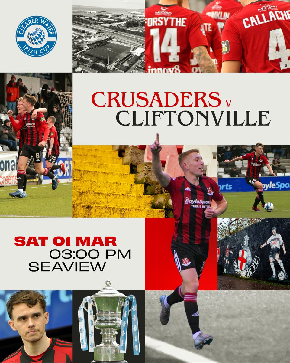CrusadersFC's tweet image. 👏Match Day
🏆 @Clearer_Water @IrishFA Cup
⚽️ @CrusadersFC v @cliftonvillefc                                                                       
📌Seaview
🕒3pm
‼️Limited 🎟
✅️Fonacab Stand &amp;amp; Terracing Only
🎟 crusadersfc.com
🎟Harry D's to 1pm
🎟Ticket Office 1.30pm