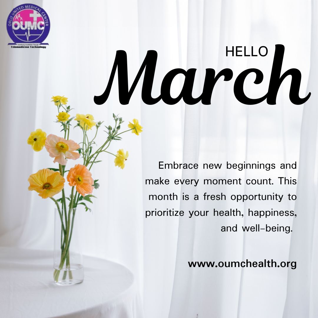 oumchealth's tweet photo. 🌿 Hello, March! 🌿 This month, we’re focusing on proactive health! 🌟 Regular check-ups help prevent serious issues—schedule yours today! 🩺📅💙 Here’s to a healthy, happy month! 🌞💛 #HelloMarch #WeCare #YourHealthMatters https://t.co/VI5wumoJSP