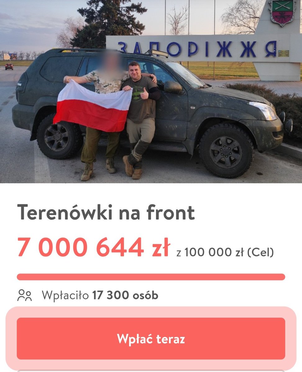 Tak wygląda prawdziwe wsparcie dla walczącej Ukrainy 💪💪

pomagam.pl/4x4dlaukrainy

17300 osób (99% to Polacy), 7 mln zł, 306 terenówek dostarczonych na front (z czego co najmniej 5 dla obywateli USA), kolejne już gotowe i w przygotowaniu...

ми не залишимо вас у біді!

🇵🇱🇺🇦