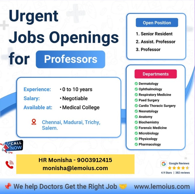 MonishaJobsApp's tweet photo. 📢 Urgent Job Openings for Professors! 

#professor #JobOpening #UrgentHiring #FacultyJobs #ApplyNow #Dermatology #Ophthalmology #RespiratoryMedicine #PaedSurgery #CardioThoracicSurgery #Neonatology #Anatomy #Biochemistry #ForensicMedicine #Microbiology #Physiology #Pharmacology https://t.co/DTNJyYQB1n