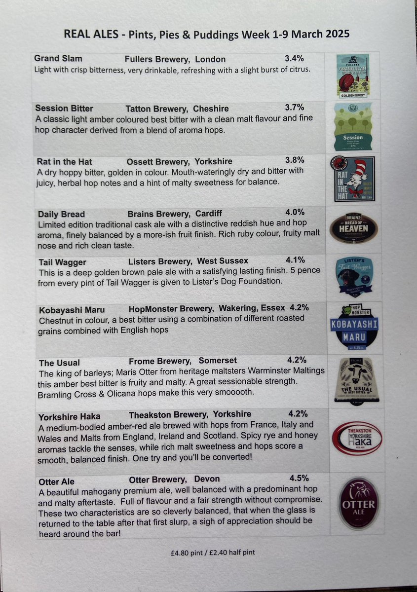 Pints, Pies &amp; Puddings week starts today - wow what a great selection. Bookings recommended available lunch &amp; eve #beer #pies #supportlocal #villagepub