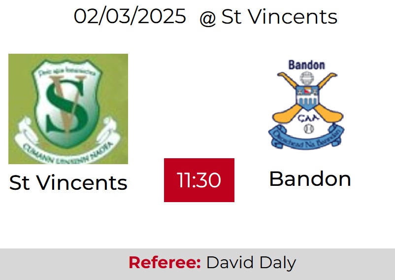 *** GAA Adult Fixture This Weekend ***

McCarthy Insurance County FL
Teams : Bandon vs St. Vincents
Venue: St. Vincents
Date: Sun 2 March
Throw-in: 1130am

Best of luck to the players and team management.
Please give your support.