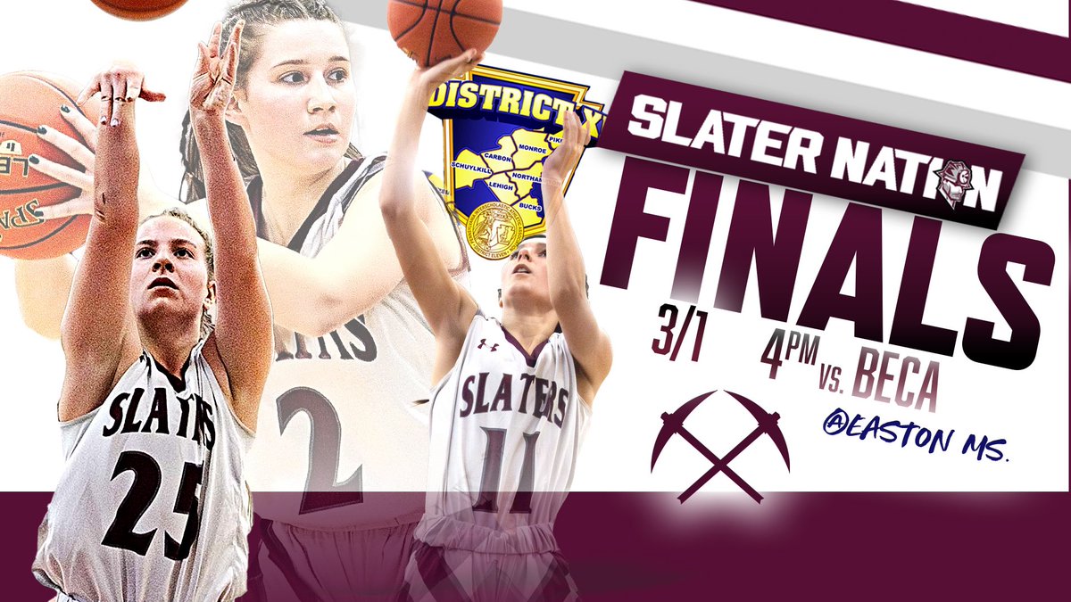 SlaterAthletics's tweet photo. GameDay @PIAADistrictXI 5A Final

⛹️‍♀️Bethlehem Catholic
⏰ 4:00
📍 Easton Middle School
🎟 Online only, 65+ free https://t.co/qiVp90JkV9
🅿️ all spectators must park in Auditorium lot (NOT gym lot)
📺 Live on @SENetworkTV

@GirlsBangorbb #SlaterNation ⚒️ https://t.co/tcXpMgNyR9