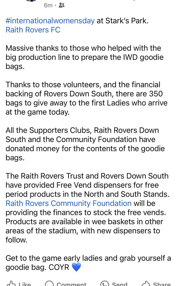 RR_FansDirector's tweet image. Celebrating #InternatWomensDay with @RaithRovers, @RaithRoversCF, @RoversDownSouth, @escocesacarol and all the RRFC supporters clubs. 💜💚  @queensparkfc supporters are invited too 🖤🤍
Get to Stark’s early for a goodie bag, ladies. COYR 💙