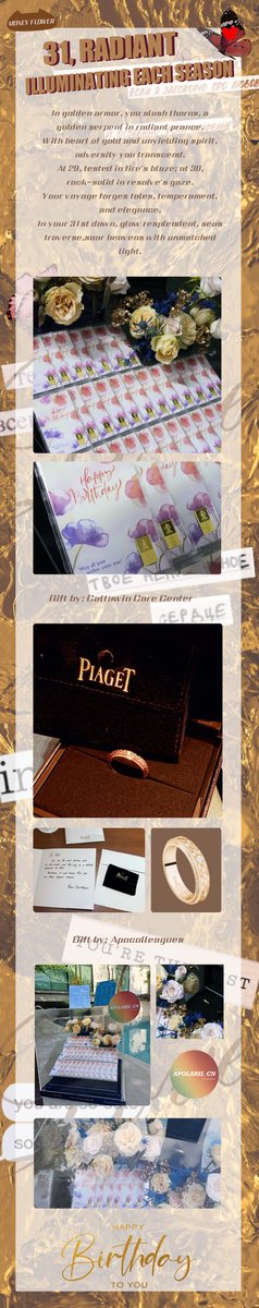 Apolaris_CN's tweet photo. 🎉All For Apo Nattawin - 31 Radiant Illuminating Each Season🎉

🎁 Part 14 -- Gold & Piaget  Ring 🎁

✨In golden armor, you slash thorns, a golden serpent in radiant prance
✨With heart of gold and unyielding spirit, adversity you transcend💛
✨At 29, tested in fire's blaze
 ✨At 30, rock-solid in resolve's gaze
✨Your voyage forges tales, temperament, and elegance💫
✨In your 31st dawn, glow resplendent, seas traverse,soar heavens with unmatched light☀️

@Nnattawin1💕💕
#ApoNattawin #apocolleagues
#NattawinDay2025